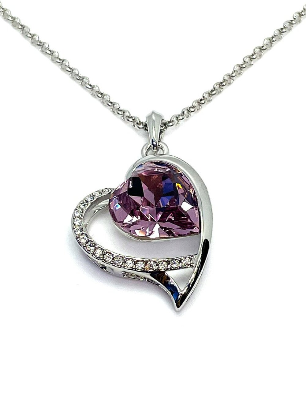 Open Heart Pendant Necklace, made with Purple Crystals by Swarovski, 18"